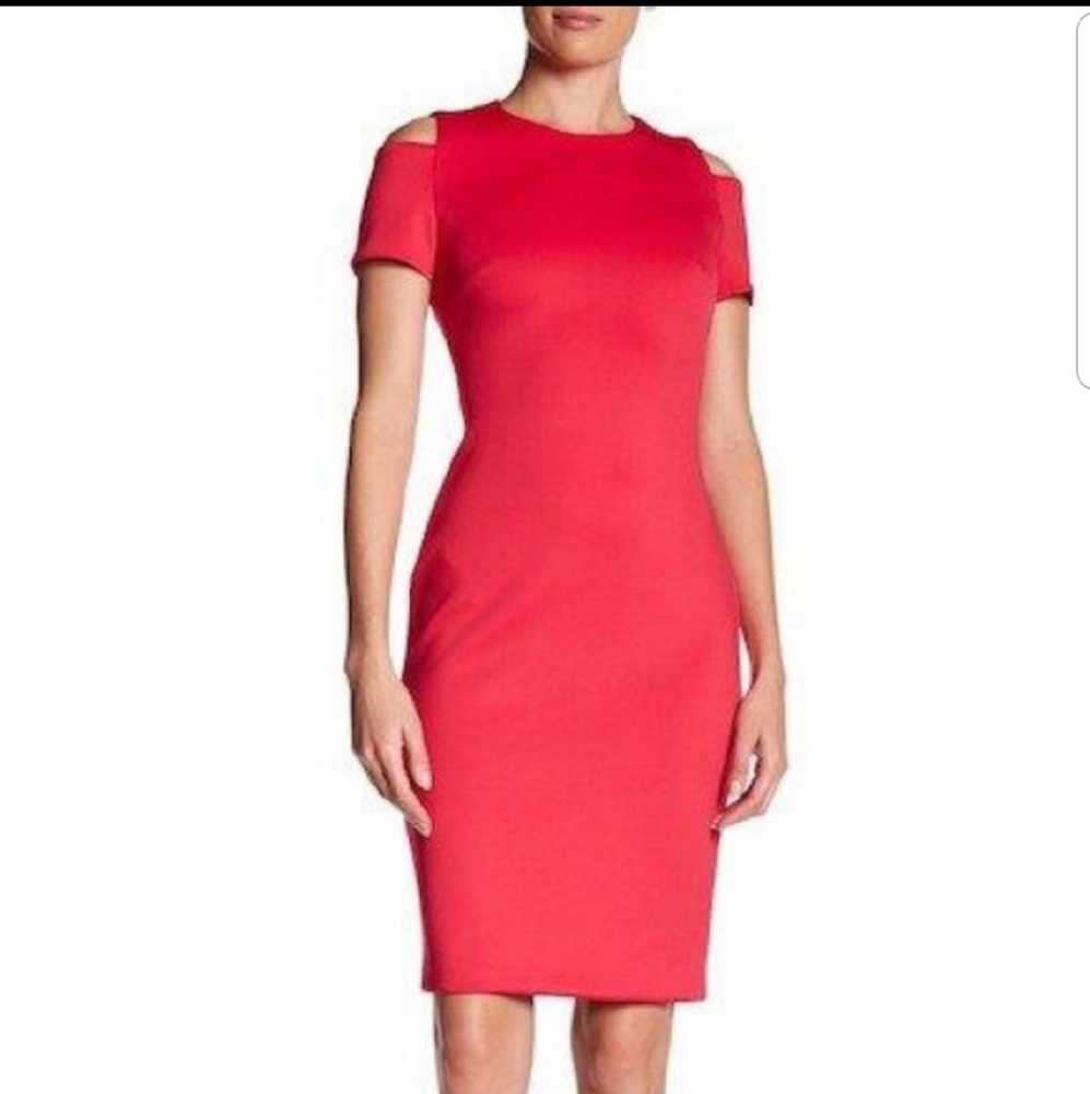 Calvin Klein cold shoulder sheath scuba dress.